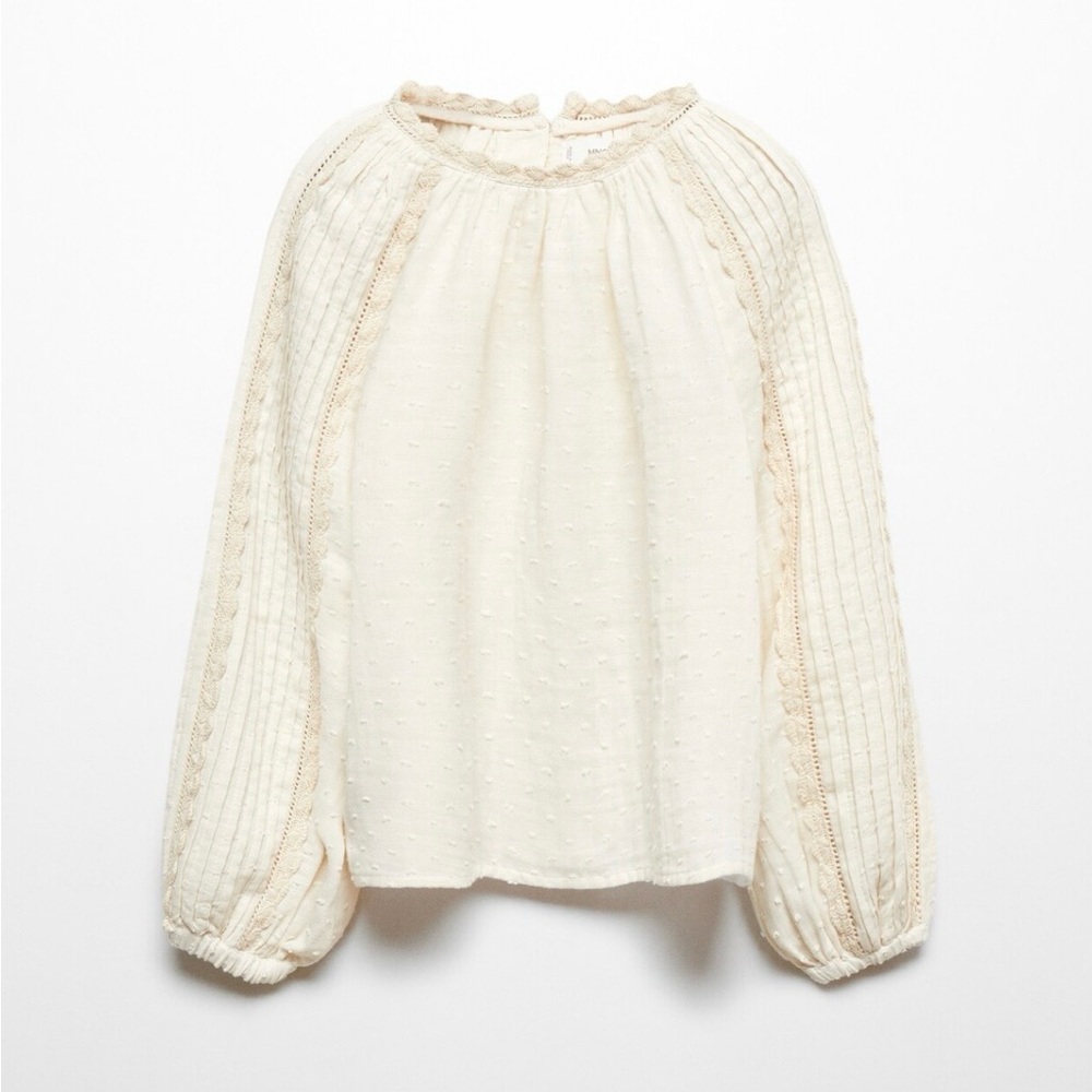 Mango MNG Girl Soft White Embroidered Blouse Size 8 NWT Long Sleeve Top